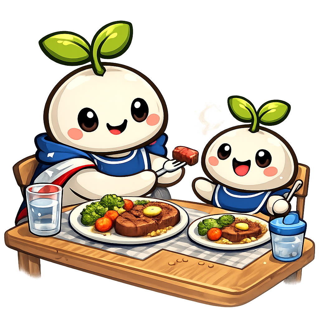 WUFoods mascots enjoying a healthy meal together